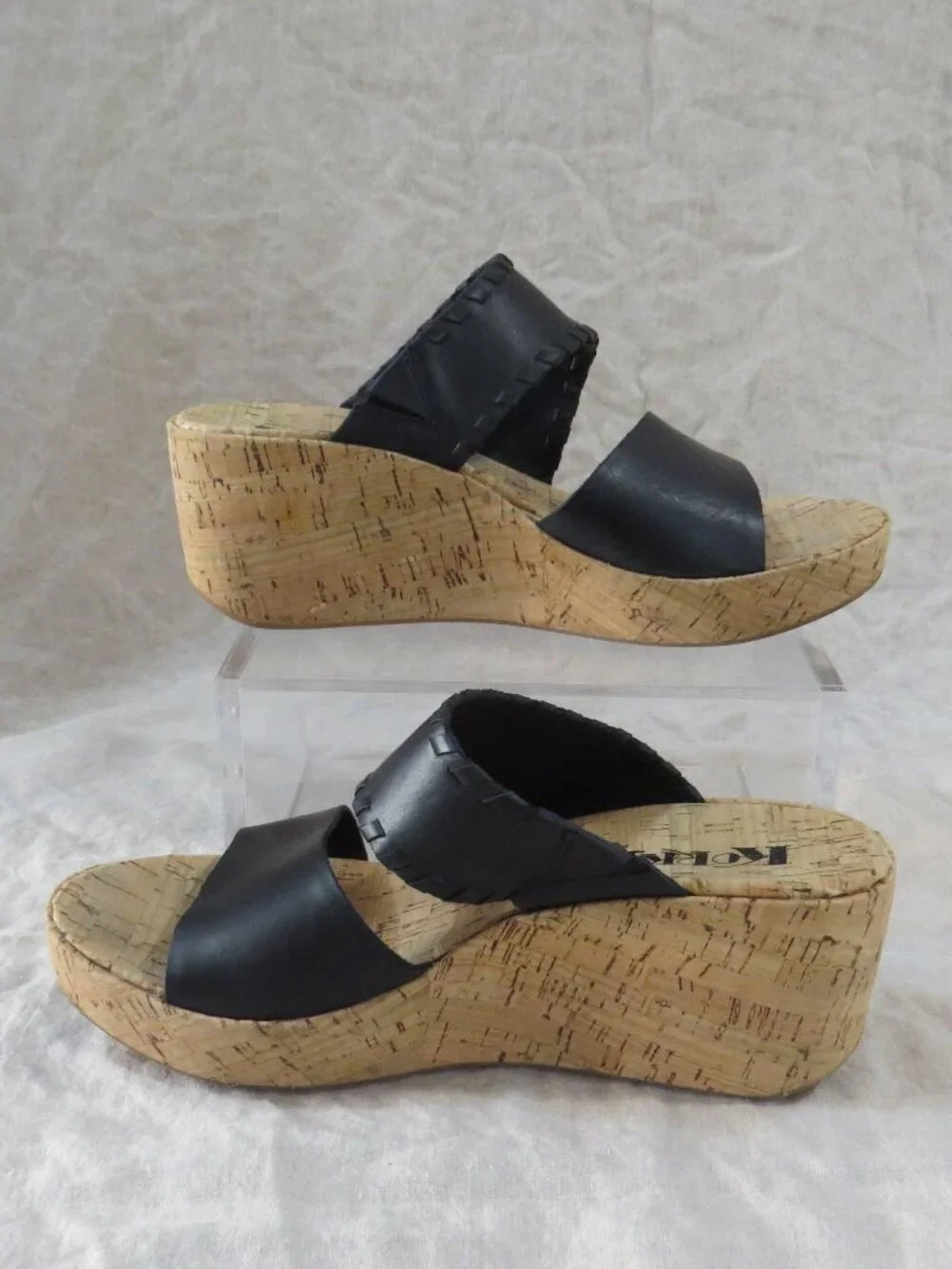 KORKS Kendri Sandals Black Leather SIZE 9 Whip Stitch Detail